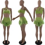 SC Sexy Cropped Tank Top+Feather Shorts 2 Piece Sets LP-66339