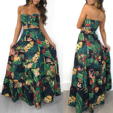 SC Floral Print Wrap Chest Maxi Skirt 2 Piece Sets ME-5073