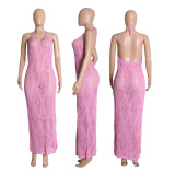 SC Sexy Knitted Halter Hollow Out Maxi Dress ME-8132