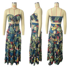 SC Floral Print Wrap Chest Maxi Skirt 2 Piece Sets ME-5073