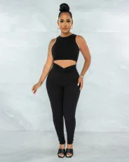 SC Solid Tank Top High Waist Pants 2 Piece Sets ME-8115