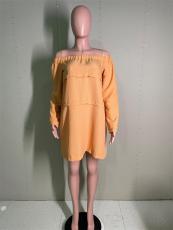 SC Solid Long Sleeve Slash Neck Loose Dress MK-3095