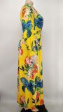 SC Plus Size Floral Print Long Sleeve V Neck Maxi Dress NK-8617