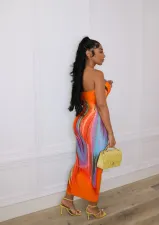 SC Sexy Printed Strapless Maxi Dress MXDF-6106