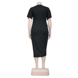SC Plus Size Solid Ruched Short Sleeve Midi Dress YS-S816