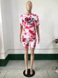 SC Pink Letter Print Casual Two Piece Short Sets YNSF-1635