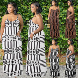 SC Plus Size Printed Sleeveless Sling Maxi Dress YFS-10108