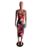 SC Colorful Print Sleeveless Casual Midi Dress BYMF-60807
