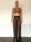 SC Sexy Halter Bra Top+Mesh Long Skirt Two Piece Sets LA-3318