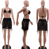 SC Solid Crochet Bra Top Mini Skirt Hollow 2 Piece Sets TK-6245