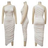 SC Sexy Solid Color Sloping Shoulder Ruched Slim Dress YF-K10139