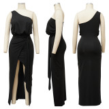 SC Solid Color Sloping Shoulder Slim Fit Irregular Dress YF-K10138