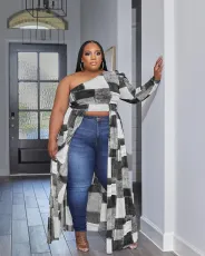 SC Plus Size Printed One Shoulder Irregular Top WAF-77462