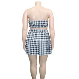 SC Plus Size Plaid Tube Top Mini Skirt 2 Piece Sets ONY-7007