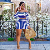 SC Plus Size Striped Long Sleeve Two Piece Shorts Sets OY-6361