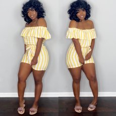 SC Sexy Striped Slash Neck Sashes Romper KSN-08013