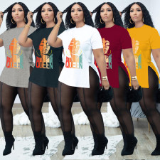 SC Plus Size Queen Letter Print T Shirt+Mesh Pants 2 Piece Sets BDF-7001