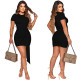 SC Round Neck Solid Color Short Sleeve Mini Dress YF-K10073