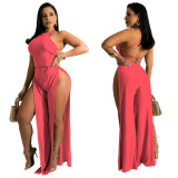 SC Sleeveless Lace Up Sexy Backless Slit Jumpsuit YF-K10093
