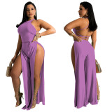 SC Sleeveless Lace Up Sexy Backless Slit Jumpsuit YF-K10093