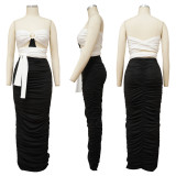 SC Slim Contrast Ruched Maxi Dress YF-K10133