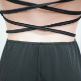 SC Sleeveless Lace Up Sexy Backless Slit Jumpsuit YF-K10093