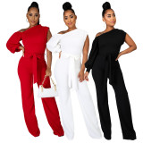 SC Fashion Single Sleeve Solid Color Wide Leg Jumpsuit YF-K10113