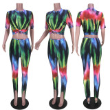 SC Casual Printed Short Sleeve 2 Piece Pants Sets GZYF-8084