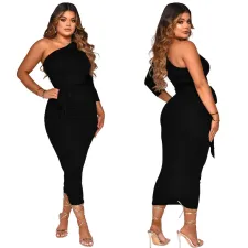 SC Solid Color Single Sleeve Maxi Dress YF-10055