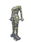 SC Sexy Off Shoulder Print See Through Mesh Ruffle Jumpsuit YF-9519