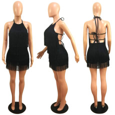 SC Sexy Tassel Backless Lace-up Mini Dress YF-9201