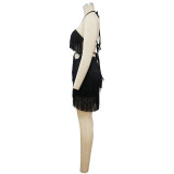 SC Lace-up Backless Tassel Mini Dress YF-10059