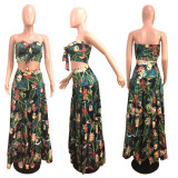 SC Fashion Casual Print Wrap Chest Long Skirt Two Piece Sets YF-9221