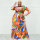 SC Plus Size Printed V Neck Sashes Maxi Dress OSIF-22361
