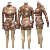 SC Sexy Print Mesh Long Sleeve And Skirt 2 Piece Sets YF-9571