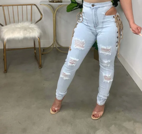 SC Denim Ripped Hole Hollow Out Jeans LA-3317