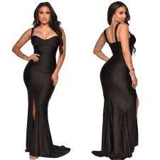 SC Solid Color Elegant Sexy Sling Split Evening Dress YF-10063