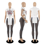 SC Sexy Printed Sleeveless Top+Mesh Pants 2 Piece Sets DDF-88175