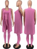 SC Plus Size Solid Ribbed Tank+Sleeveless Coat+Pants 3 Piece Sets YH-5268