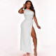 SC Solid Color One Shoulder Slit Sexy Maxi Dress YF-9881