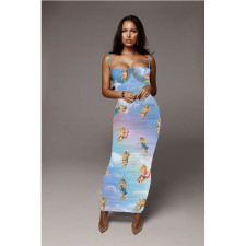 SC Sexy Sling Print Maxi Dress YF-9512