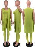 SC Plus Size Solid Ribbed Tank+Sleeveless Coat+Pants 3 Piece Sets YH-5268