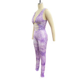 SC Sexy Tie Dye Print Sleeveless Hollow Jumpsuit YF-9648