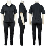 SC Casual Solid Short Sleeve Two Piece Pants Suit YF-9933