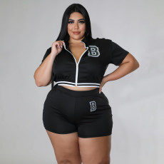 SC Plus Size Zipper Top And Shorts 2 Piece Sets BMF-101