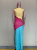 SC Contrast Color Sleeveless Split Long Dress ORY-5232