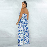 SC Printed Wrap Chest Ruffled Wide-leg Pants Suit YF-9922