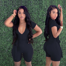 SC Solid Short Sleeve Sashes Tight Romper YN-88858