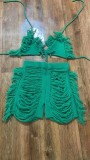 SC Solid Color Knitted Beach Bra Shorts Two Piece Sets OSM-6135