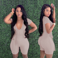 SC Solid Short Sleeve Sashes Tight Romper YN-88858